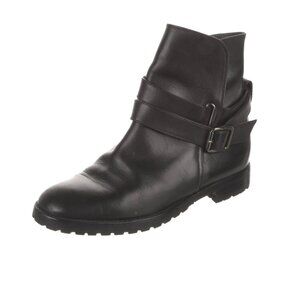 Manolo Blahnik Black Leather Moto Boots | Wrap Buckle Ankle Boots | Size 5